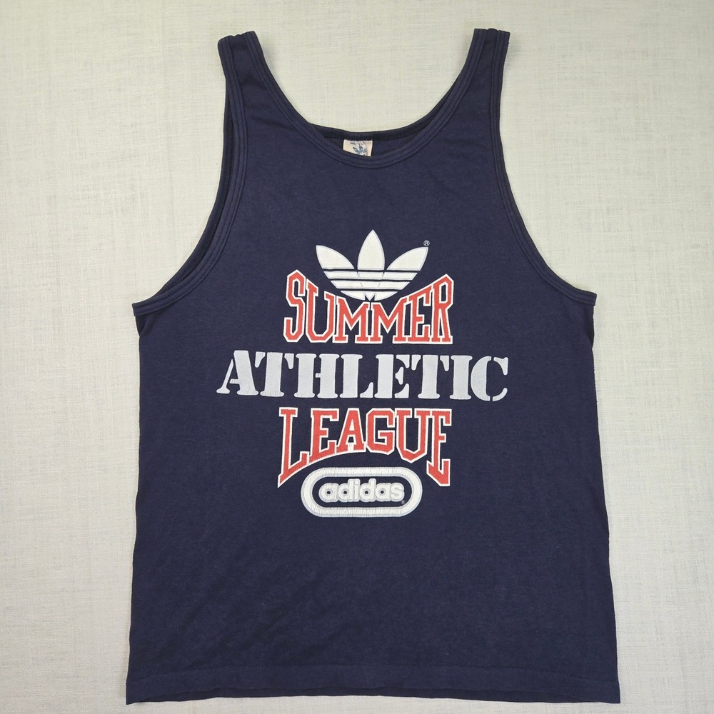 VTG Adidas Summer Athletic League Tank Top Navy Blue Men Small Single Stitch USA